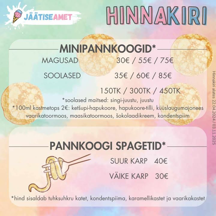 pannkookide hinnakiri pannkookide hinnakiri